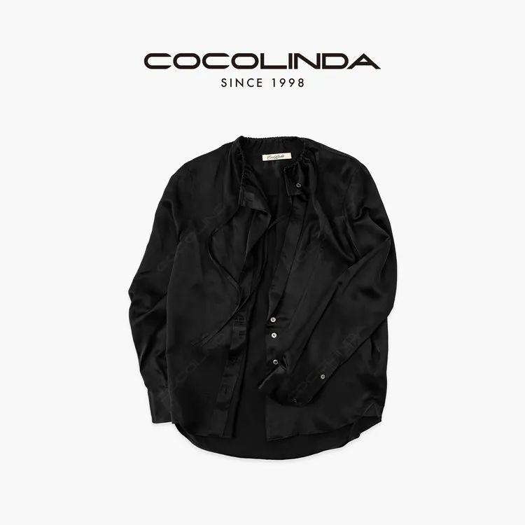 COCOLINDA| 歌剧信札【醋酸】小领口松紧抽绳 低调修身衬衫K3827A