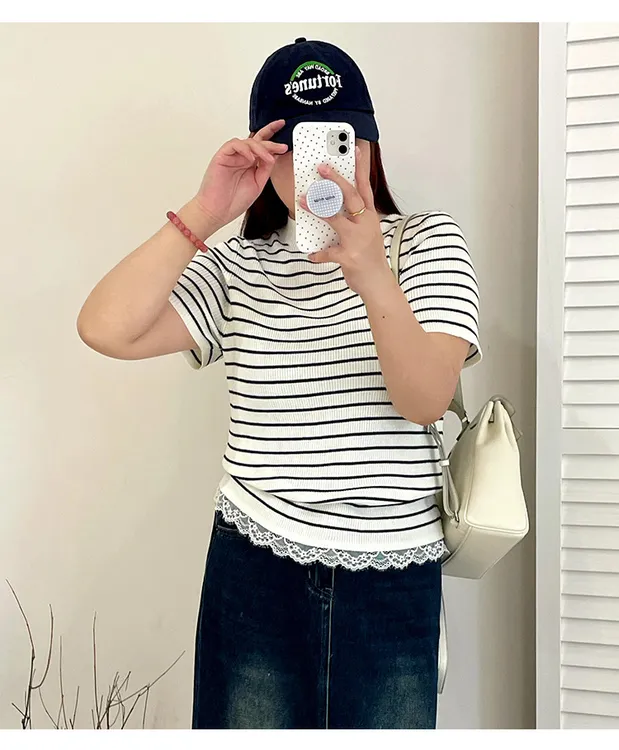 大码女装外穿内搭半高领上衣女打底衫2025秋胖mm花边针织衫180