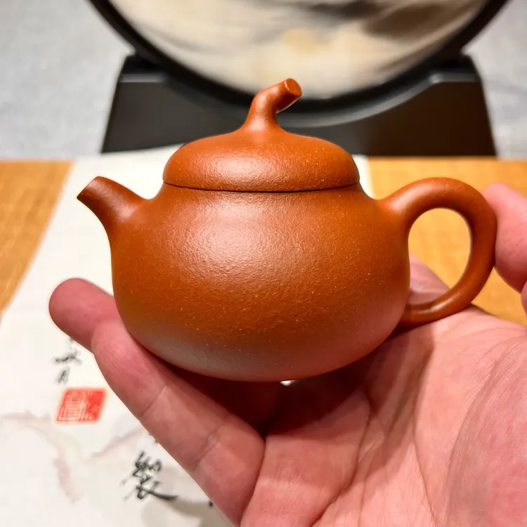 宜兴紫砂壶全手工茄段壶150cc黄龙山宝山矿区20目红降坡手磨料