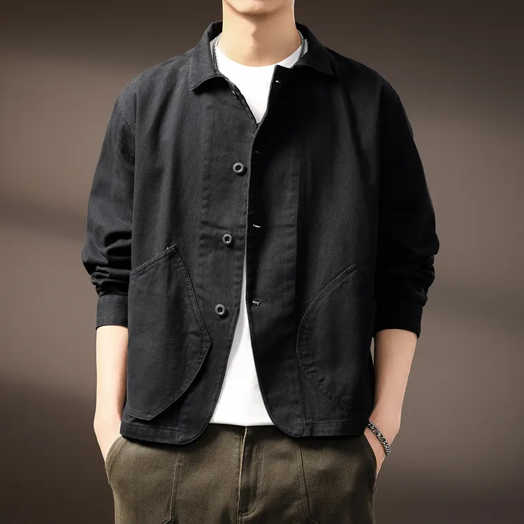 潮龛高端美式重磅潮牌工装复古夹克男秋冬新款百搭长袖衬衫外套男