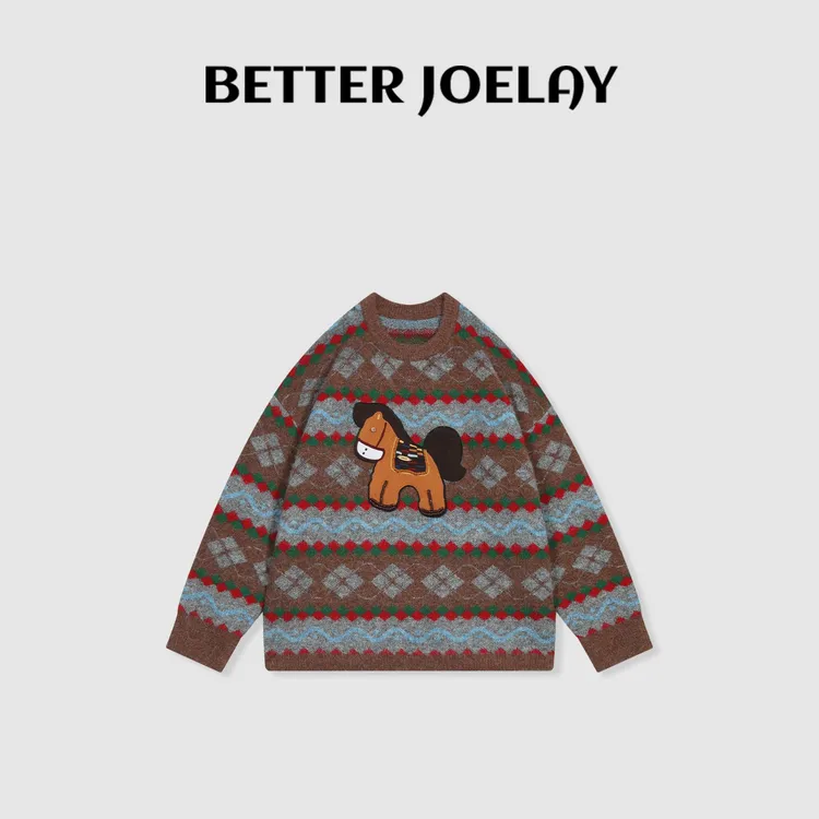 BETTER JOELAY-【彩条小马】绵羊毛时尚针织套头毛衣个性慵懒LL6391