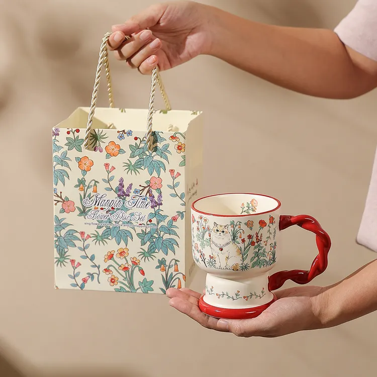 复古油画般马克杯陶瓷杯子女生伴手礼物咖啡杯小众陶瓷水杯办公室