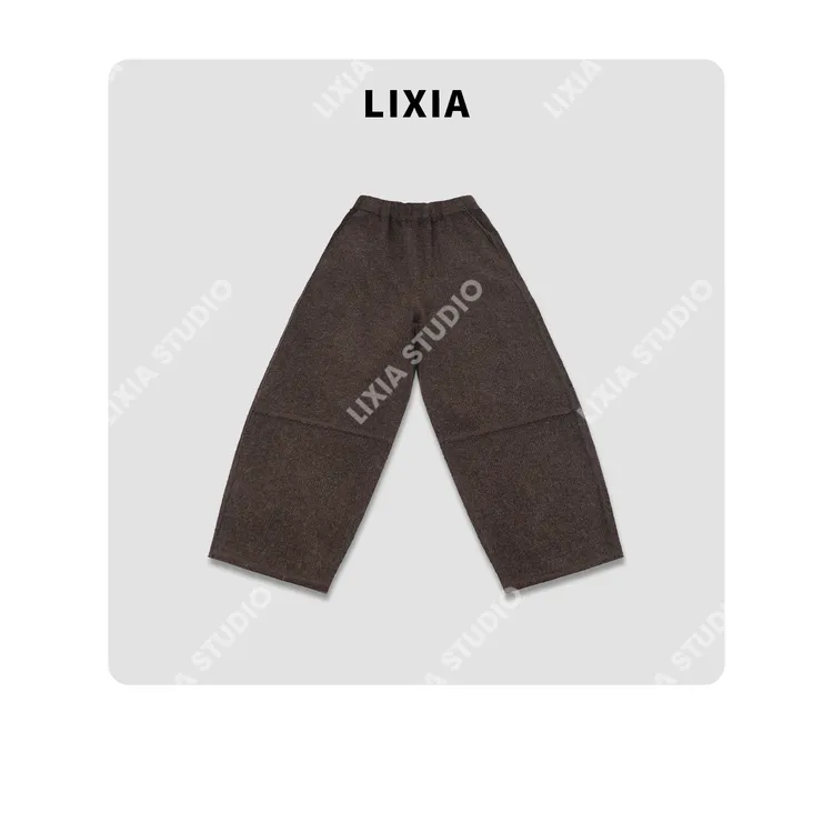 LIXIA【暖暖】休闲复古慵懒风含羊毛混纺直筒九分保暖毛呢裤-D9525