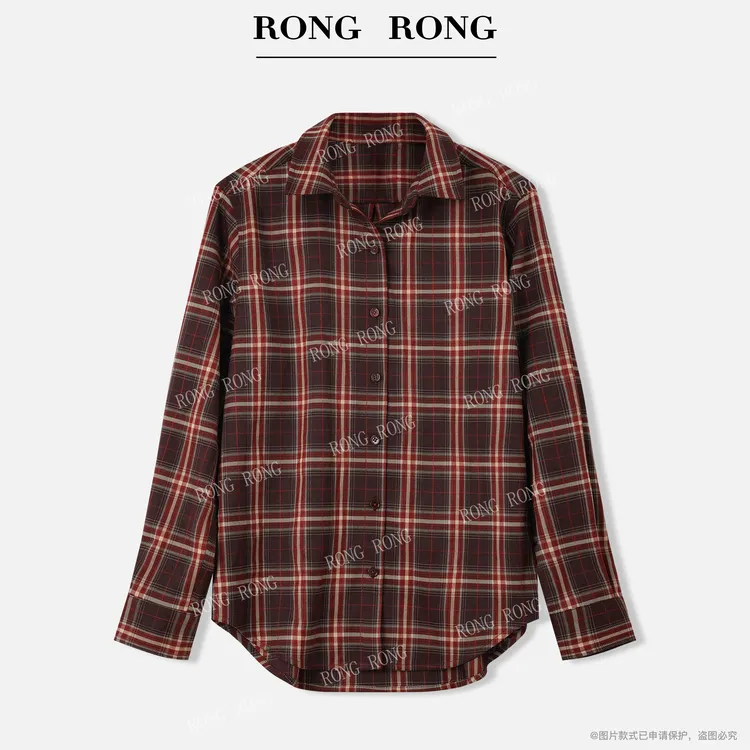 溶溶【怀旧氛围】RONGRONG 衬衫领文艺复古学院风格纹衬衫B-B0148
