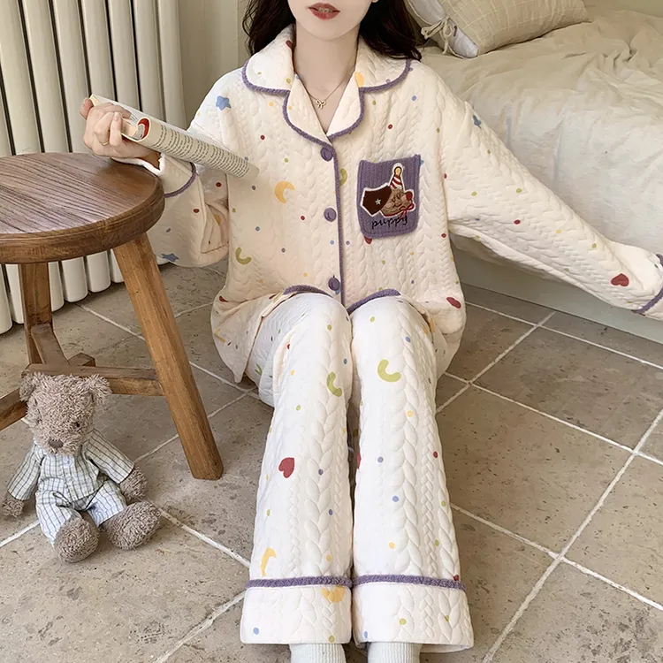 新款秋冬季女士家居服套装长袖厚款睡衣春秋冬季加厚保暖甜美宽松