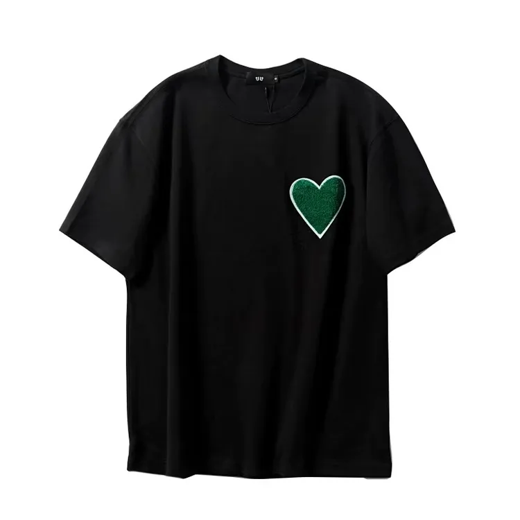 8368夏季新款纯色长绒棉舒适休闲百搭圆领爱心短袖印花T恤