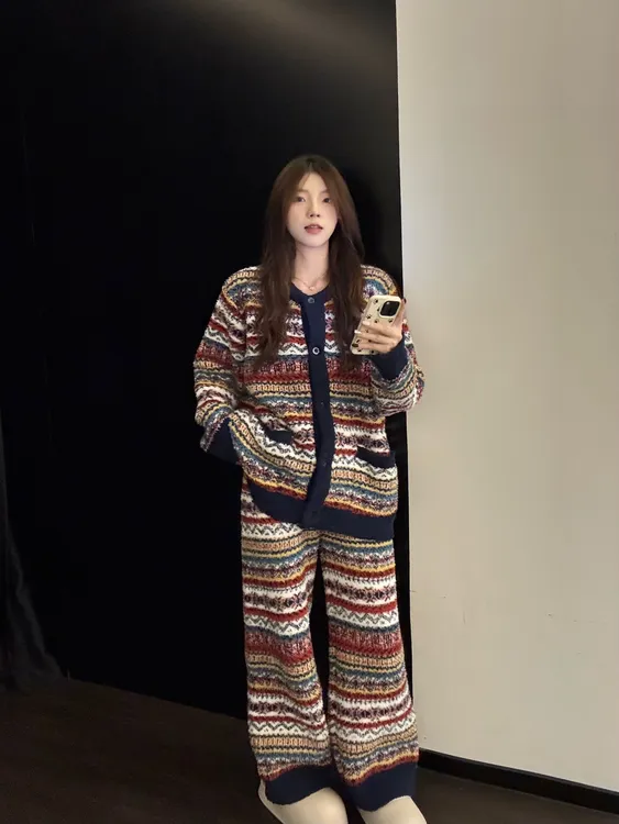 【DMXJ大梦想家】复古珊瑚绒睡衣女款冬季新款加绒针织家居服两件套