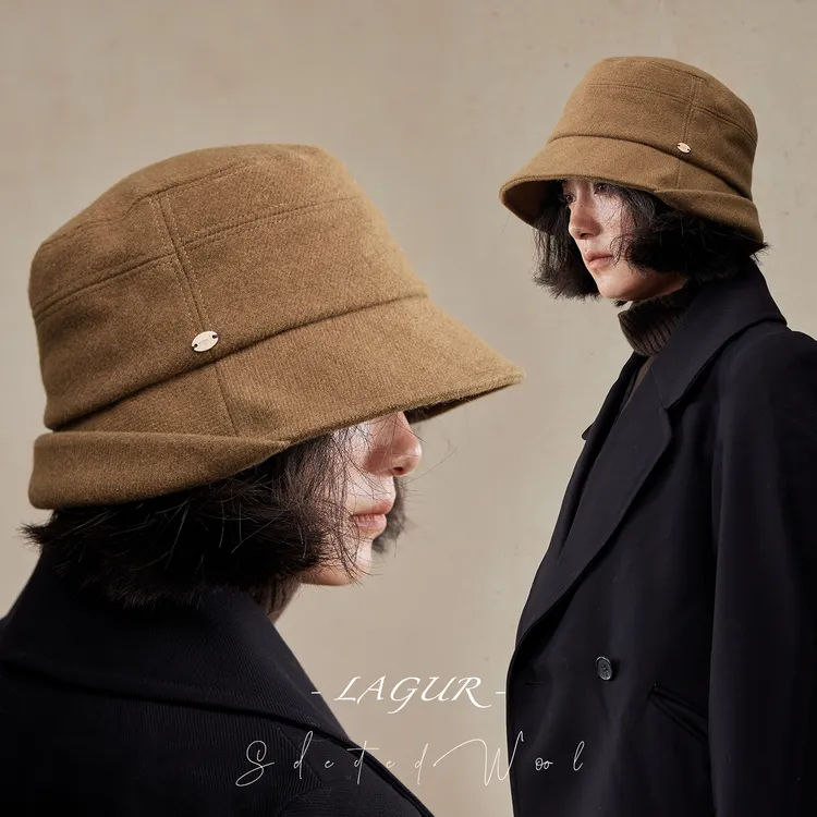 Lagur（bi入款~经典万年）后翻边设计加绒羊毛混纺复古冬季渔夫帽