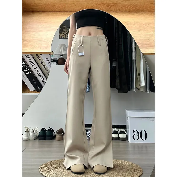 美式复古高腰微喇休闲裤女2025夏季新款不贴腿拖地阔腿喇叭长裤子