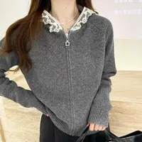 6016精致蕾丝拼接连帽针织开衫欧洲站2025春秋新款时尚百搭女
