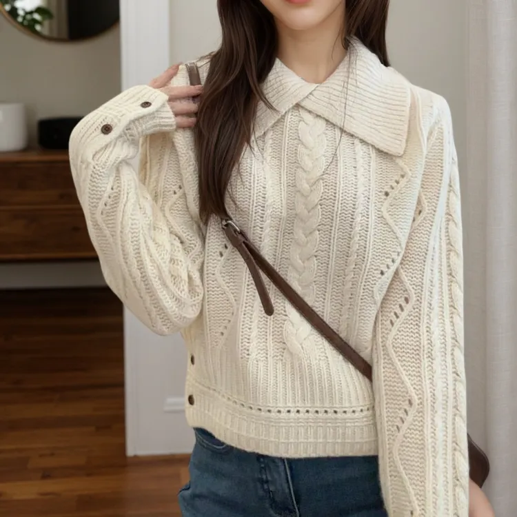 冬季百搭复古慵懒风韩版温柔设计感针织衫上衣LK2508888