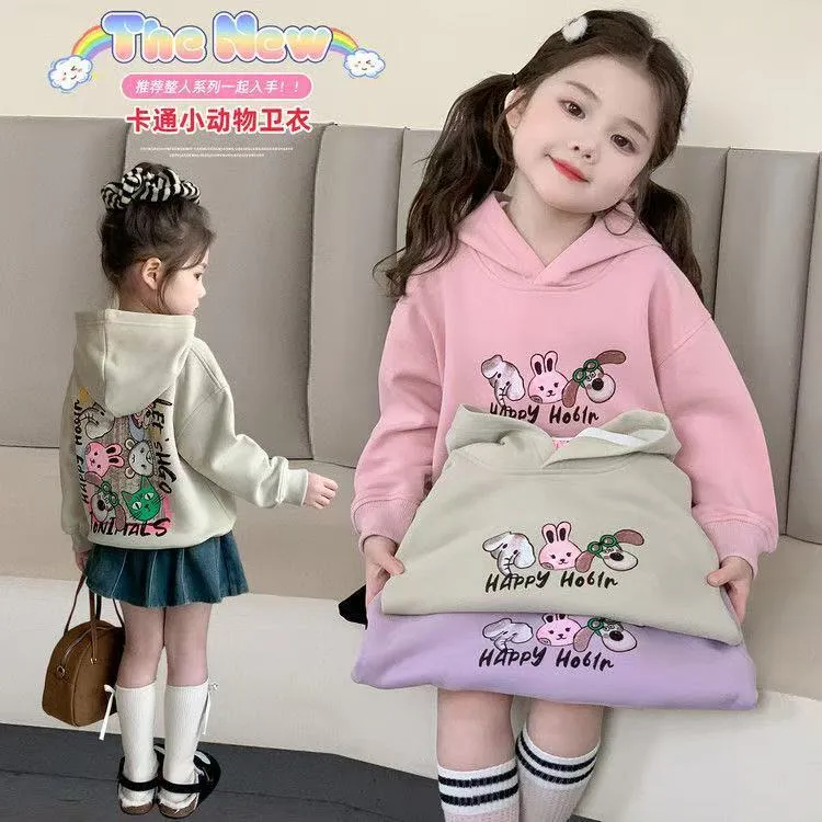 女孩连帽卫衣秋装2025新款洋气可爱炸街儿童休闲宽松秋季卡通上衣