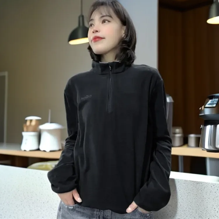 秋冬户外男女通用保暖抓绒衣摇粒绒内胆半高领半开衫