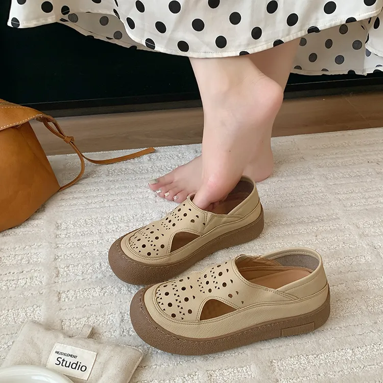 超火两穿罗马凉鞋女2025夏季包头休闲透气圆头舒适软底软面洞洞鞋