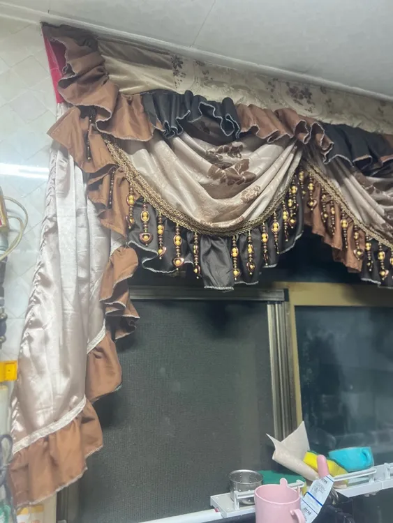 奶咖色透光厨房1.2米宽窗幔帘头