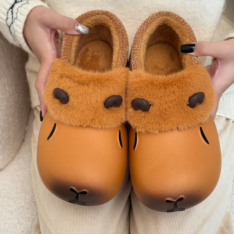卡通卡皮巴拉包后跟外穿棉拖鞋水豚毛绒防水居家男女2025冬季新款