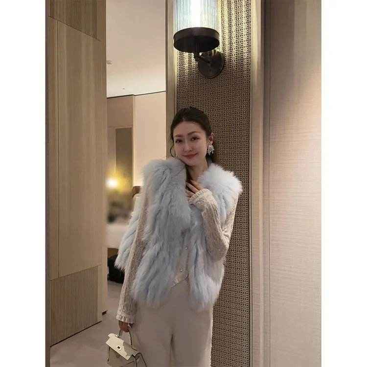 W·HAHA【甜心奶狐】高奢100%狐狸毛保暖皮草马甲10703