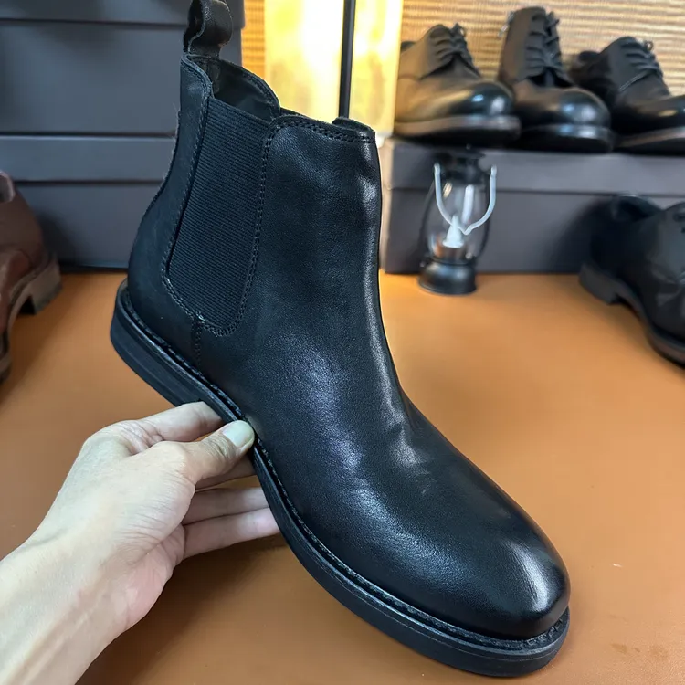 水洗真皮切尔西冬季靴马皮男士商务休闲手工真皮大底中帮靴时尚