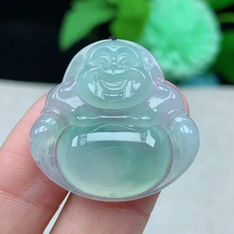 o缅甸天然翡翠A货30-31.4-6.4玉石冰种淡绿佛公吊坠礼物时尚精致