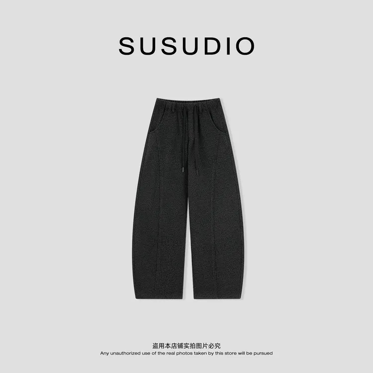 SUSUDIO 重磅轮廓亲肤羊毛醋酸松紧腰豹纹加绒休闲裤 40720
