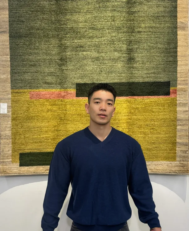 RUSTY DUSTY 深蓝色老钱高智感通勤小V领羊毛混纺毛衣针织衫