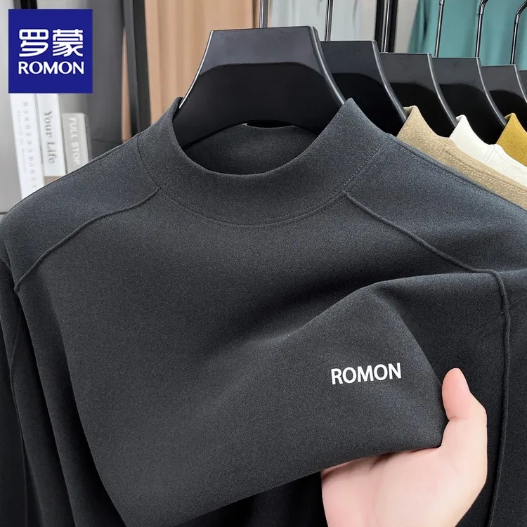 罗蒙德绒打底衫男士半高领长袖T恤秋冬新款双面绒保暖内搭上衣男