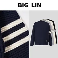 BIG林 早秋条纹撞色长袖百搭简约肌理感保暖针织毛衣男士M9003