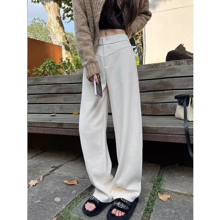毛呢窄版阔腿裤女秋冬胖mm显瘦直筒休闲裤大码高级感垂感西装裤子