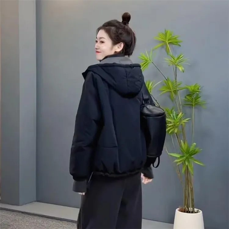 夹棉棉服外套女连帽2025年冬季新款简约显瘦轻薄保暖小棉袄上衣潮