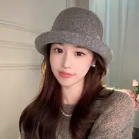 朵澜新品羊毛渔夫帽英伦法式女款礼帽黑色百搭卷边帽毛呢帽子