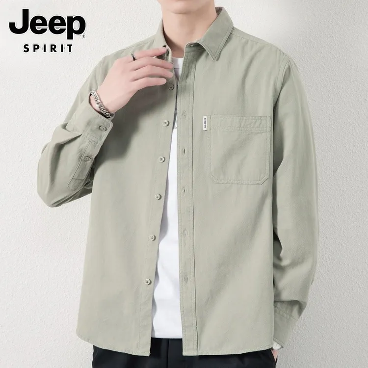 Jeep吉普长袖衬衫男士纯棉免烫寸衫2025年春季新款潮流休闲衬衣男