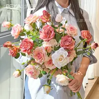 曼塔焦边玫瑰仿真花高级感逼真假花花束摆件客厅插花干花装饰花
