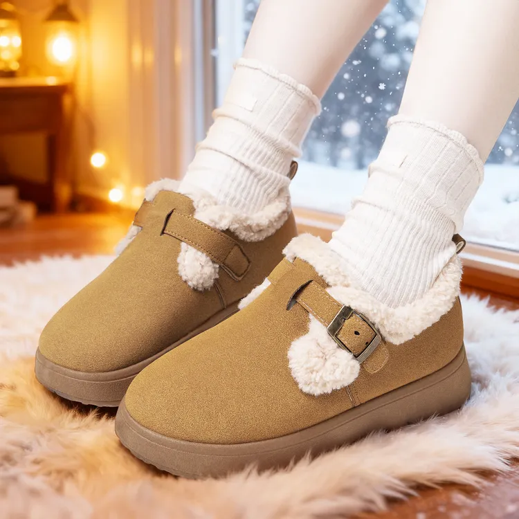棉鞋冬季女鞋新款勃肯鞋保暖雪地鞋舒适短靴加绒加厚靴子软底棉靴