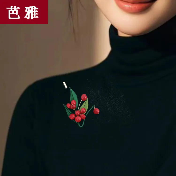 非金属布艺胸针 高档女七夕红豆缠花非遗新中式胸花国风插针配饰