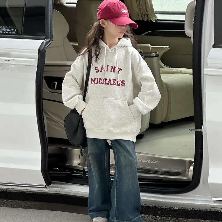 女童秋冬卫衣2025年新款女童加绒冬款连帽卫衣休闲宽松上衣58088