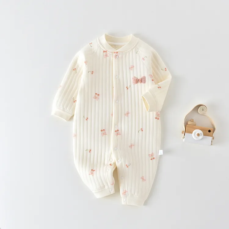 婴儿连体衣夹棉秋冬季新生儿衣服宝宝保暖哈衣冬款空气棉薄棉爬服
