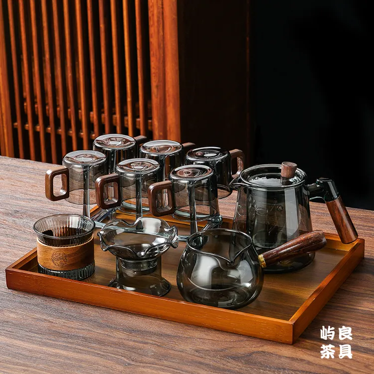 高档茶具一整套装耐高温玻璃泡煮茶壶公道杯喝茶杯带把手实木茶盘