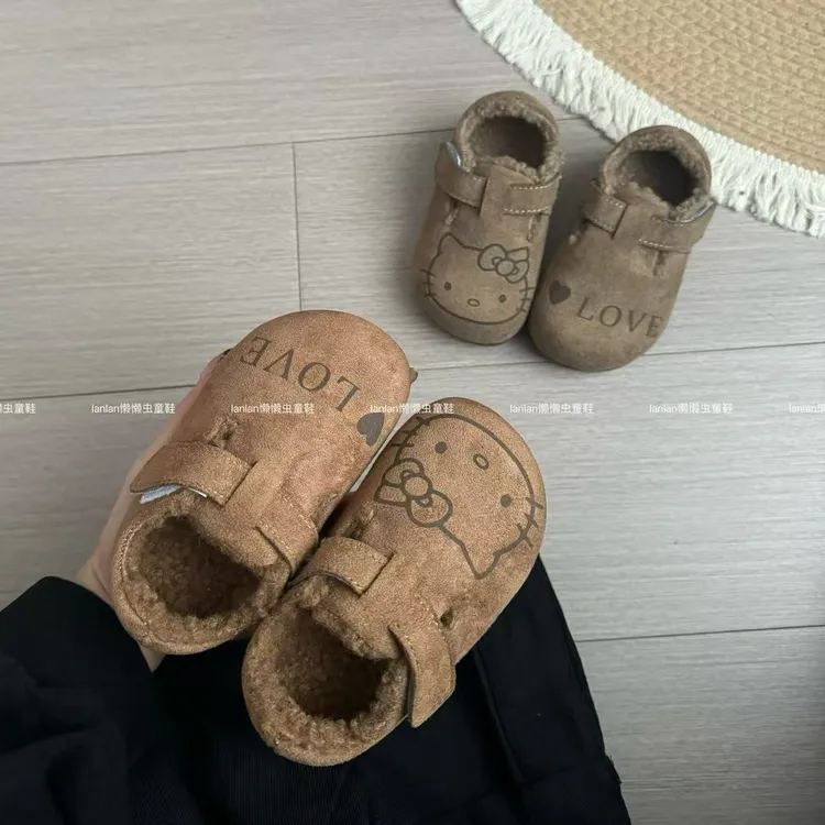 懒懒虫家【喵喵公主】卡通加厚绒女童公主风棉鞋儿童软底保暖勃肯鞋