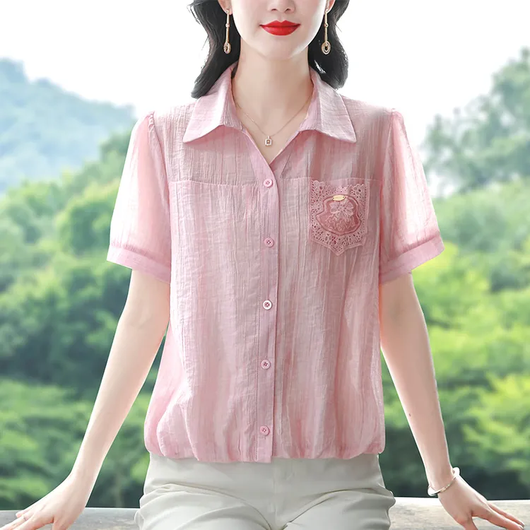 夏装新款精致漂亮雪纺衫短袖上衣女装百搭时尚修身小衫洋气休闲