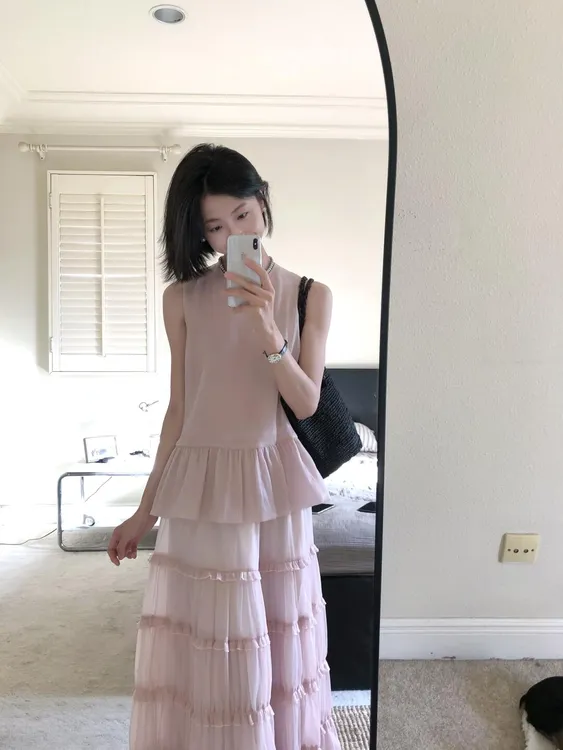 2025夏季新款温柔甜美无袖高级感圆领衬衫上衣高腰气质半身裙套装