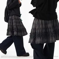 Crying center/哭喊中心格纹花边分割半身裙