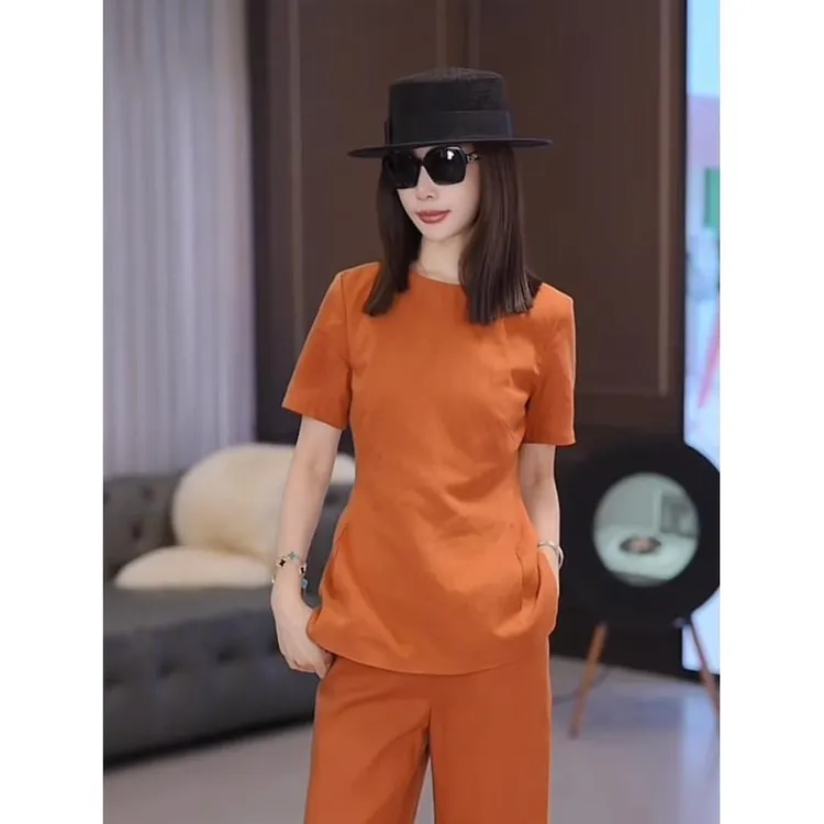 LUXURYMEMO【爱马橙短袖】重磅定制老钱风穿搭高级感爱马橘色女夏