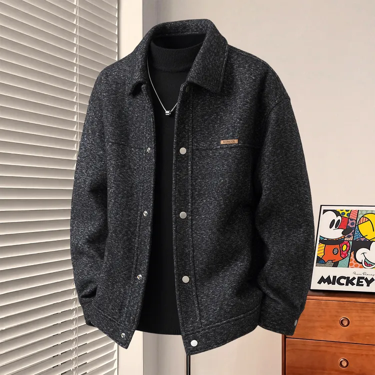 男装秋冬季款爆款2025新款潮流外套加绒加厚百搭毛呢大衣呢子夹克