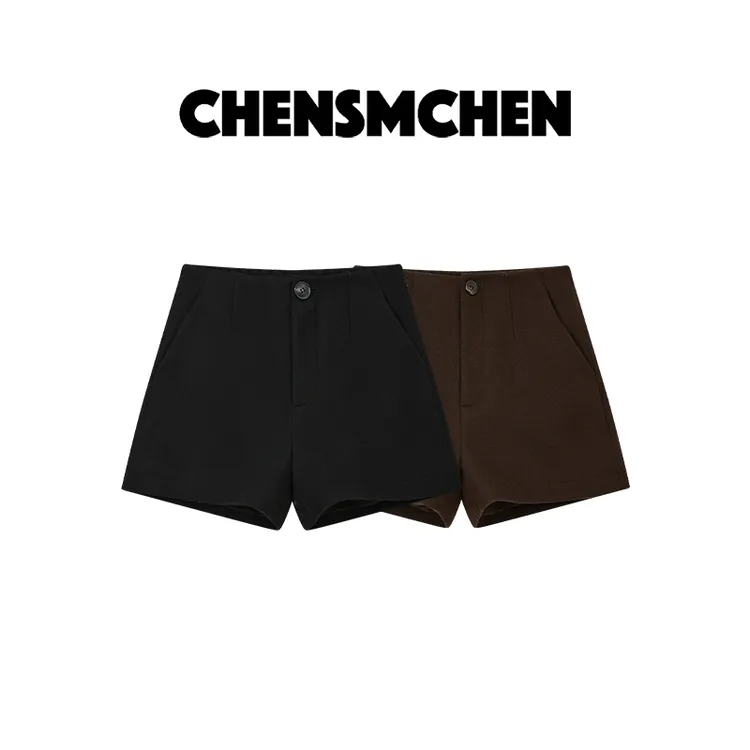 CHENSMCHEN 绵羊毛休闲百搭短裤女秋冬宽松简约裤子CSK10711LC