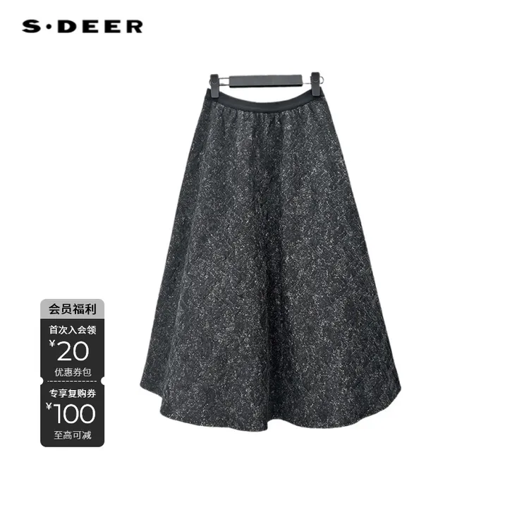 S·DEER圣迪奥女装冬季休闲简约毛呢百搭提花半身裙S254Z1103