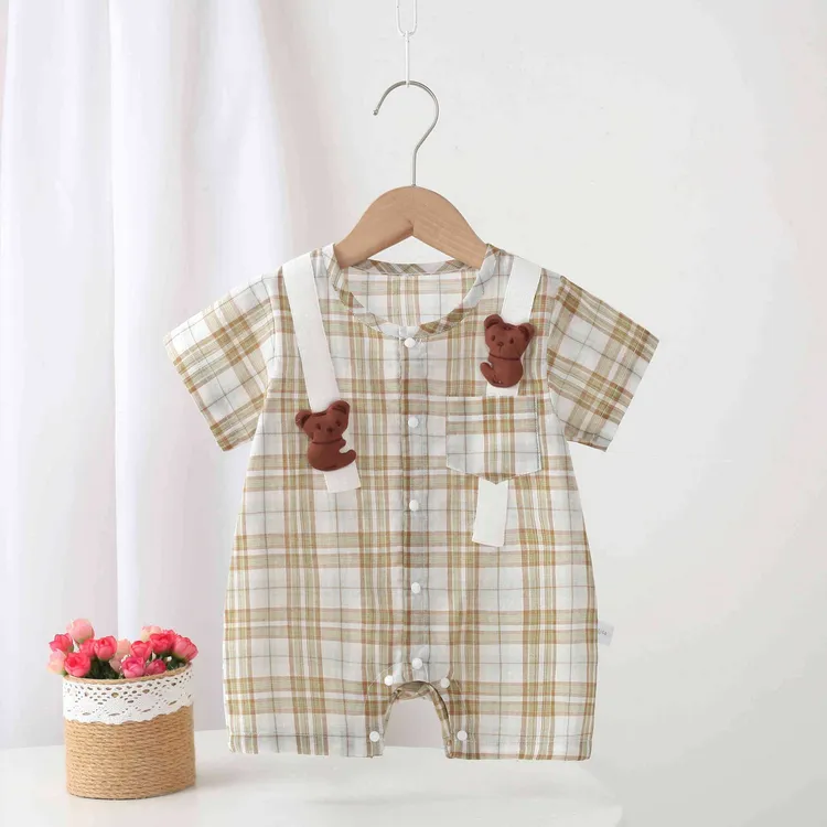 婴儿夏款衣服男宝宝新款连体衣卡通短袖爬服满月百天可爱衣服