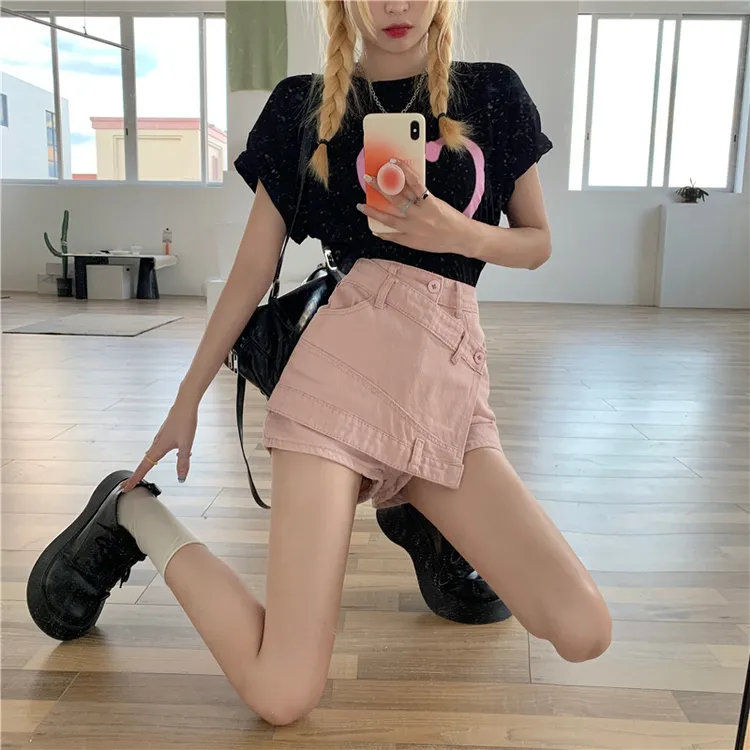 辣妹ins牛仔半身裙女新款高腰a字短裙显瘦设计感小众裙裤包臀百搭