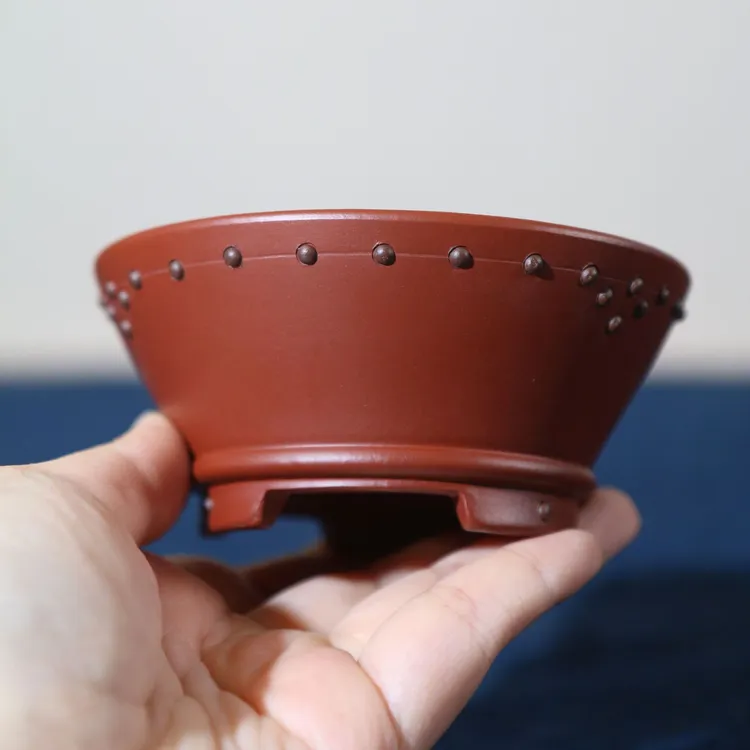紫砂花盆微型小盆手工花盆掌上盆景朱泥大红袍鼓丁小斗笠菖蒲盆