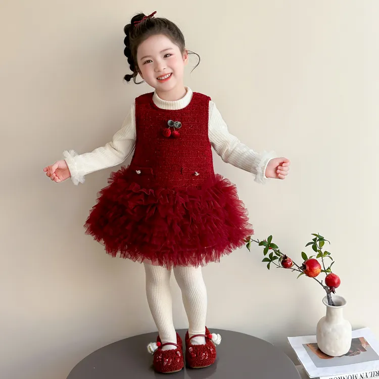 纱裙女童加绒连衣裙冬季2025新款女宝宝裙子冬装儿童拜年服背心裙