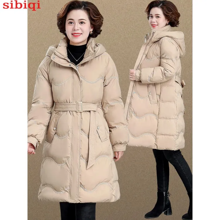 Sibiqi 中年妈妈冬装外套中长款新款收腰显瘦中老年人女秋冬棉衣